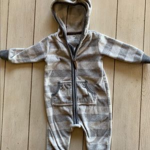Carters 6 month grey and white fleece hooded zip up